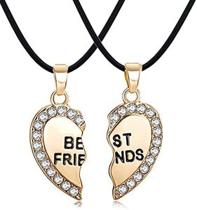 ODETOJOY Best Friends Necklace for 2 BFF Broken Heart Necklace Rhinestone Bestfriends Engraved Letters Pendant, Stainless Steel