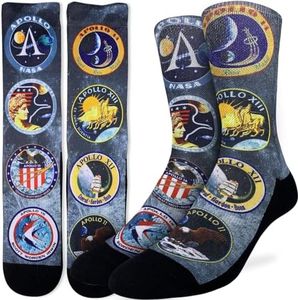 Good Luck Sock Men's Apollo Mission Patches Socks, Adult, Shoe Size 8-13