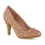 Womens Bridal Wedding Low Heel Sparkly Prom Party Court Shoes Size 3 4 5 6 7 8 (UK 7 / EU 40 / US 9, Rose Gold Glitter)