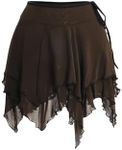 Verdusa Women's Renaissance Skirt High Waist Asymmetrical Hem Flowy Tierd Layer Fairy Gothic Skirts Coffee Brown Small