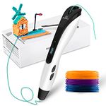 GEEETECH TG-21 3D Pen, with 3 Colors PLA Refills. Decent Gifts for Kids and Adults. Intelligent 3D Printing Pen with LED Display and USB Charging.8 gears of speed.Intelligent sleep mode. Non-Clogging.（White）