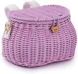 SVNR Kids Bike Basket, Bike Basket Front, Bicycle Baskets for Boys and Girls, Handwoven Backpack with Lid Shoulder Strap, Rattan Front Handlebar Baskets, Purple