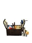 Picnic at Ascot Surrey Basket for 2 with Blanket and Coffee, Brown Wicker/Blue Stripe