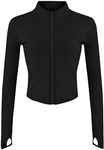 Tanming Women's Full Zip Seamless Workout Jacket Running Yoga Slim Fit Track Jacket（Black-M）