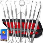 Dental Tools, 10 Pack Professional Plaque Remover Teeth Cleaning Tools Set, Stainless Steel Dental Hygiene Kit with Dental Picks, Tartar Scraper, Tooth Scaler, Tongue Scraper, Dental Mirror- with Case