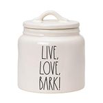 Rae Dunn Ceramic Cookie Jar, Dog Biscuit Kitchen Canister with Lid, Hand-Lettered “Live, Love, Bark!” Snack Jar