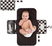 Portable Diaper Changing Pad, Foldable Waterproof Baby Change Pad for Newborn Girl & Boy with Smart Wipes Pocket (Black Checkers)