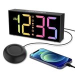 Netzu Vibrating Alarm Clock for Heavy Sleepers Adults, Loud Alarm Clocks with Bed Shaker for Bedrooms, Plug in Digital Clock with Big Numbers, 5 Levels Brightness (Rainbow)