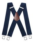 HISDERN Men's Braces with Very Strong 4 Clips Navy Blue 50 MM Wide Heavy Duty Suspenders X Style Adjustable Elastic Suspender