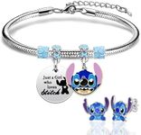 WANTNI Stitch Bracelet and Stitch Earrings Jewellery for Girls Silver Pendant Adjustable Bracelet Stitch Gifts for Daughter Sisters Friends Birthday Christmas