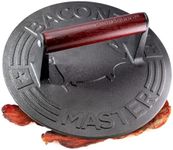 Bacon Master Cast Iron Bacon Press - 8.5-Inch Round Cast Iron Grill Press, Burger Press, Burger Smasher for Bacon, Burgers and Sandwiches - Bacon Weight with Wood Handle - Food-Grade Meat Press, 3 lbs