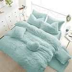 Teddy Bear Fleece Fitted Sheet Plain Thermal Winter Warm Soft Sherpa Cozy Bed Linen Bedding EXTRA DEEP 30CM SNUG FIT 12" inch Mattress Depth (Duck Egg, Double 12"/30cm Fitted Sheet)