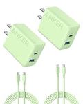 Anker iPhone 16 Charger, 2-Pack 20W Fast USB C Charger Block, for iPhone 16/16 Pro Max/15 Series/iPad Pro and More (Green, 2 Pack & 2 Cable)
