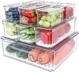 Snazzy Plastic 10 Pack Fridge Organizer, Stackable Refrigerator Organizer Bins With Lids, Bpa-Free Produce Fruit Storage Containers For Storage Clear For Food, Drinks, Vegetable Storage