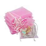 DMS RETAIL Net Fabric Drawstring Pouch for Dry Fruits Packing, Organza Shagun Potli, Wedding Party Favor Gift Bags 7X9 CMS 30 PCS (PINK)