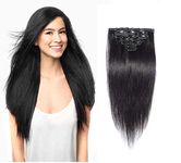 Majik 26 Inches 7 Pcs Clip On Human Hair Extensions Black, 100 Gram (Free Hair Brush and 4 Pcs Extensions Clips)