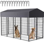 Susire Large Dog Kennel Outdoor: Heavy Duty Metal Animal Playpen House with Waterproof UV Protection Removable Roof 12pcs Free Stakes for Small Medium Large Dogs Indoor Outdoor Use