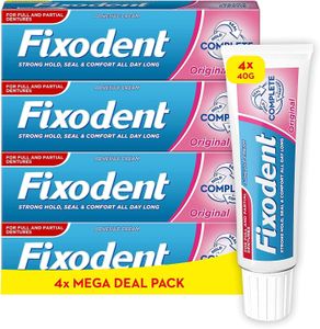 Fixodent Complete Denture Adhesive Cream, Original Mint, 4x40g Saving Pack