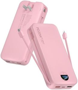 citicr Portable Charger 20000mAh PD20W w/Built-in Cables & Wall Plug Pink