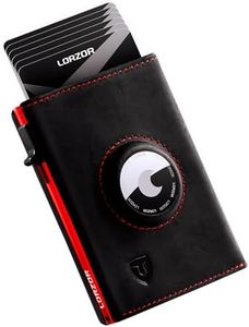 LORZOR AirTag Wallet - Full Grain Leather, Mens Minimalist Wallet with Apple Air Tag (2nd Generation) Holder, Slim Smart Pop up Card Case, ID Window, RFID Blocking, Front Pocket (AirTag Not Included)