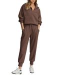 BTFBM Women's 2 Piece Tracksuit Fall Outfits 2024 Long Sleeve Half Zip Sweatshirt Sweatpants Lounge Set Sweatsuits, Solid Coffee, Medium