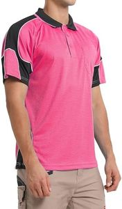 BIG BEE Hi Vis Polo Work Shirts Short Sleeve, Contrast Hot Pink Black