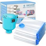 Vacuum Storage Bags for Clothes(3 Jumbo+3 Large) 6-Pack Vacuum Bags with Electric Pump 30 Seconds Fast Compression Durable Dustproof Waterproof Vaccine Storage Bags Travel for Duvets,Quilts,Clothes