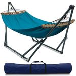 Tranquillo Hammock with Stand Heavy-Duty Hammock Quick Fold Unfold Steel Frame Hammock Cotton Canvas Hammock Portable Hammock Stand Spreader Bar Hammock 600 lbs Capacity Portable Relaxation Gear, Blue