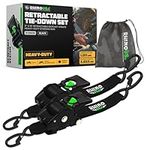 Rhino USA Retractable Ratchet Tie Down Straps (2PK) - 3,033lb Guaranteed Max Break Strength, Includes (2) Ultimate 2" x 10' Autoretract Tie Downs with Padded Handles