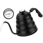 Pour Over Coffee Kettle - Matte Black Gooseneck Kettle with Thermometer - Premium Stainless Steel Coffee Maker Tea Pot, Update Triple Layered Base for All Stovetops, 40 floz/1200ml