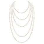 Coucoland 1920s Flapper Necklace Vintage Faux Pearl Necklace Roaring 20s Gatsby Long Pearl Necklace Accessories(1.5m+1.5m/White)