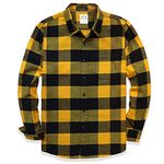 Dubinik®Mens Flannel Shirts Long Sleeve Flannel Shirt for Men Plaid Pockets Soft Casual 100% Cotton Button Down Regular Fit Black Yellow