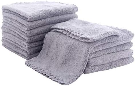 Spotted Play Soft 12 Pack Baby Washcloths - Extra Absorbent Wash Clothes for Newborns, Infants and Toddlers - Suitable for Baby Skin and New Born - Microfiber Coral Fleece 12x12 Inches (Grey)