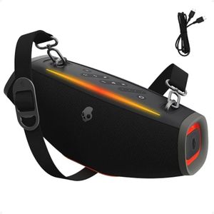 Skullcandy Barrel Mini Wireless Boombox Speaker, Bluetooth 5.3, Waterproof IPX7, 12hr Battery, LED Lights, SKDY Multi-Link, Portable Outdoor Speaker with True Wireless Stereo (Black)