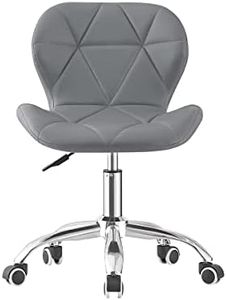 Jamiah Modern Desk Chairs Comfortable Study Chair Swivel Home Chair Height Adjustable PU Leather Desk Chair with Lift Chrome Legs for Home Bedrooms (Grey)