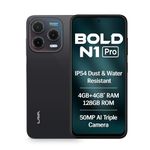 Lava Bold N1 Pro (Stealth Black, 4 GB RAM, 128 GB Storage)| Bigger 6.67" HD+ IP54 Display | 120 Hz Refresh Rate | 50 MP AI Triple Rear Camera | 8 MP Front Camera| 5000 mAh Battery| Charger in Box