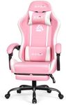N-GEN GAMING Video Gaming Chair with Footrest Lumbar Support for Home Office High Back Recliner Height Adjustable Ergonomic Comfy Leather Computer Desk Chair (Pink)
