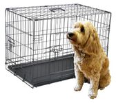 ZYBUX - 30-inch Dog Cage Crate – Heavy Duty Black Metal Folding Crate with 2 Doors (Front & Side), Chew-Resistant Plastic Base Tray, and Carrier Handle (76cm L x 46cm W x 52cm H)