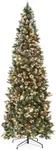 Best Choice Products 12ft Pre-lit Pencil Christmas Tree, Partially Flocked & Frosted Slim Holiday Tree Decoration, Skinny Xmas Tree, 700 Lights, 1,818 Frosted Tips, 128 Pine Cones, Foldable Stand