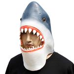 CreepyParty Shark Mask Latex Realistic Sea Animal Full Head Mask for Halloween Costume Party Carnival Cosplay,Blue