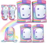 Kids Knee Pads Elbow Pads Wrist Guards Set, Protective Gear Set for Girls Boys Roller Skating Bike Cycling Skateboard Scooter (Rainbow, Medium (6-12years))