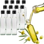 [PackMyProduct] 12 x 250ml Clear Marasca Oil Bottles with Rote Pourer and Black Tamper Cap Glass Bottles for Olive Oils, Spicy Sauces, Marinades, Salad Dressings