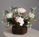 Litleo Wooden Pot with Multi-Design Dry Artificial Flowers - Perfect Home Office Gift Elegant Décor Delight (White)