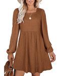 Aokosor Long Sleeve Knit Dress Square Neck Jumper Dresses Knee Length Babydoll Dresses Caramel Size 14-16