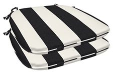 Honeycomb Outdoor Chair Cushions Set of 2, 17" x 15" Cabana Stripe Black and Ivory