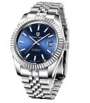 Pagani Design Men Pd-1645 Datejust (Japan Miyota 8215 Automatic Movement) Mechanical Analog Watch 200M Waterproof Watch Stainless Steel Watch Fluted Bezel (Blue Dial - Jubilee Bracelet)