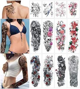 Temporary Tattoo Sticker Full Arm Large Size Fake Tatoo for Man Woman 12 Sheets