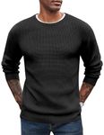 COOFANDY Men's Crew Neck Jumper Top Lightweight Waffle Knitted Pullover Sweaters Black L