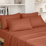HOMEIDEAS King Size Terracotta Bed Sheets - 6 Piece Set (Burnt Orange) - Extra Soft Brushed Microfiber 1800 Bedding Rust Sheets, Deep Pocket, Wrinkle & Fade Free