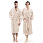 Weave Essentials Terry Toweling Bathrobe - 100% Cotton Classic Shawl Collar Style, Lightweight, Machine Washable, Premium Quality Dressing Gown with Warp Belt & 2 Functional Pockets | Beige